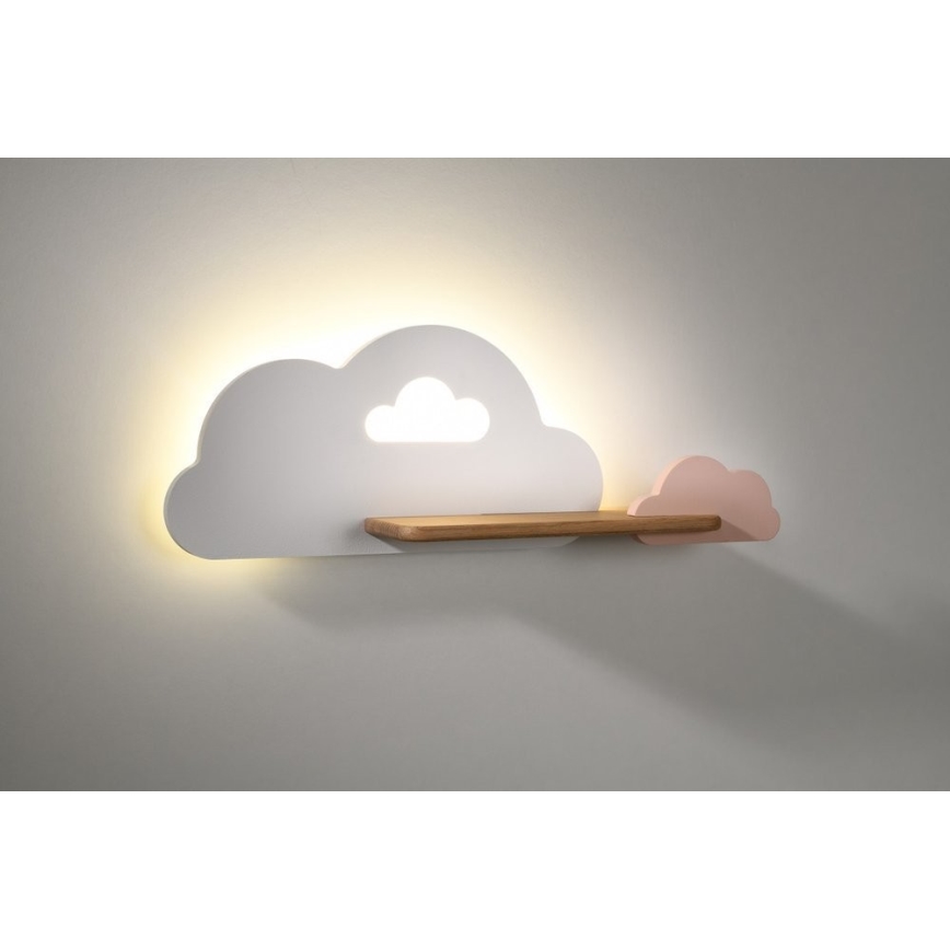 LED Kinderwandlamp met plank CLOUD LED/5W/230V wit/roze,