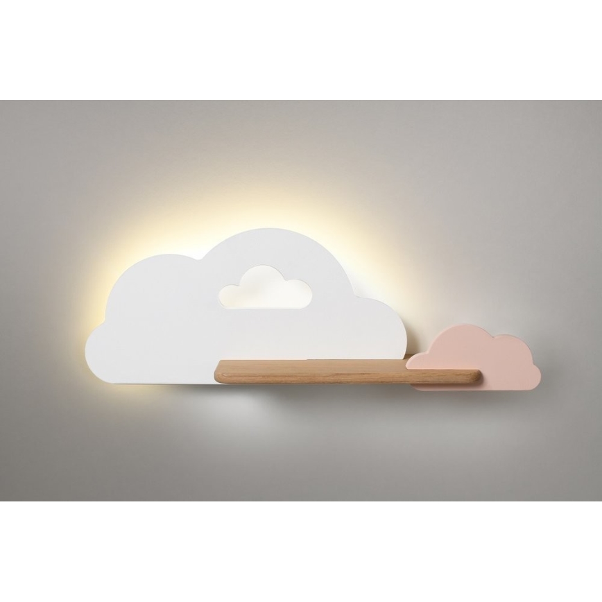 LED Kinderwandlamp met plank CLOUD LED/5W/230V wit/roze,