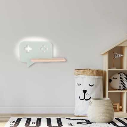 LED Kinderwandlamp met plank CONSOLE LED/5W/230V groen,