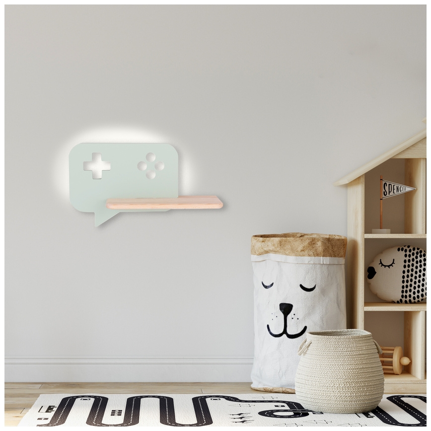 LED Kinderwandlamp met plank CONSOLE LED/5W/230V groen,