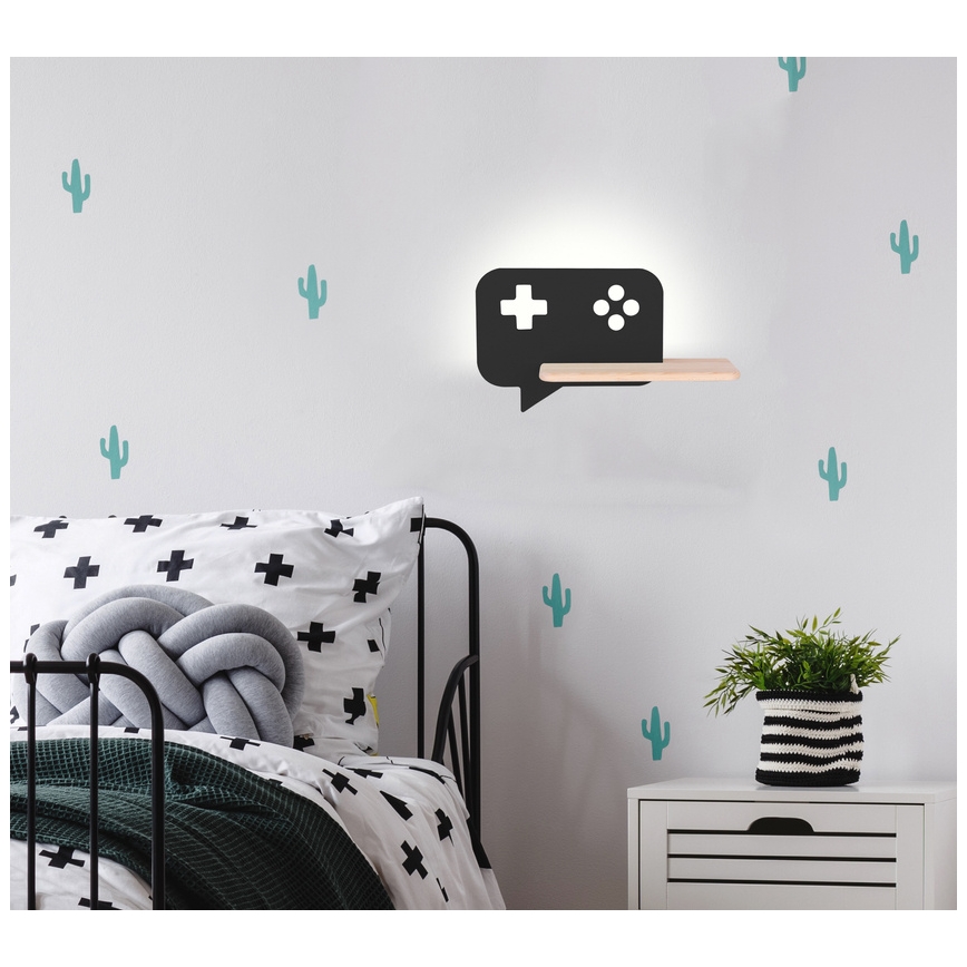 LED Kinderwandlamp met plank CONSOLE LED/5W/230V zwart,