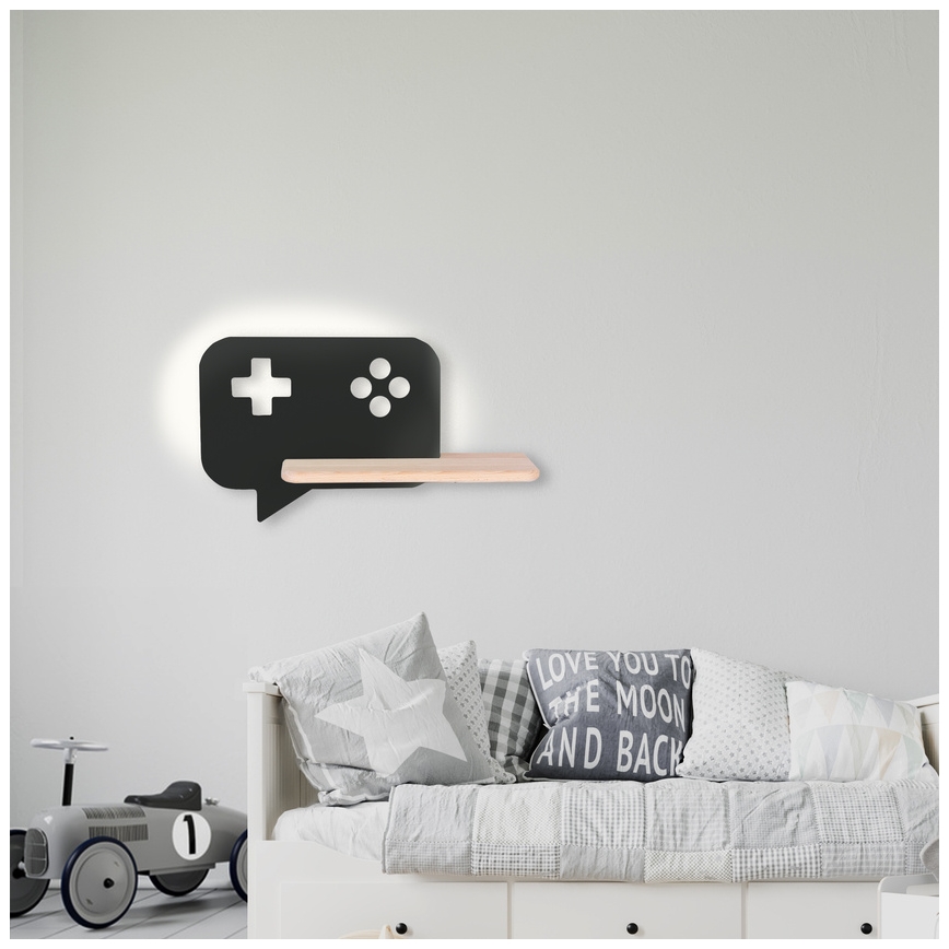 LED Kinderwandlamp met plank CONSOLE LED/5W/230V zwart,