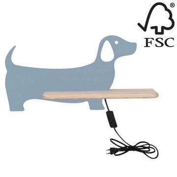 LED kinderwandlamp met plank DOG LED/5W/230V blauw/hout