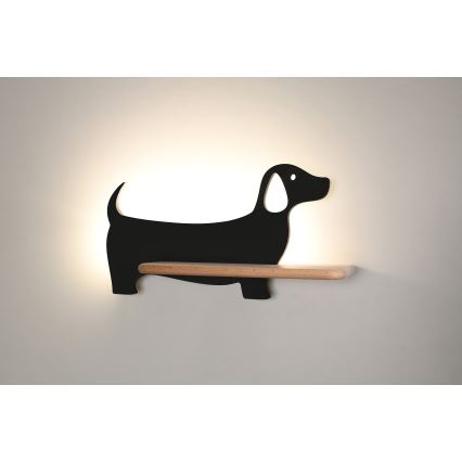 LED kinderwandlamp met plank DOG LED/5W/230V zwart/hout