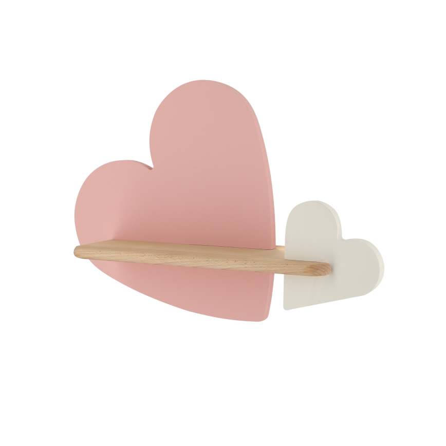 LED Kinderwandlamp met plank HEART LED/5W/230V roze/wit/hout,