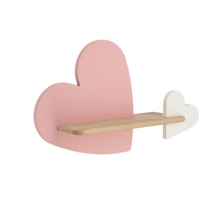 LED Kinderwandlamp met plank HEART LED/5W/230V roze/wit/hout,