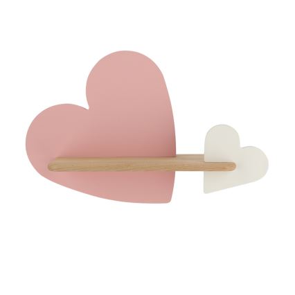 LED Kinderwandlamp met plank HEART LED/5W/230V roze/wit/hout,