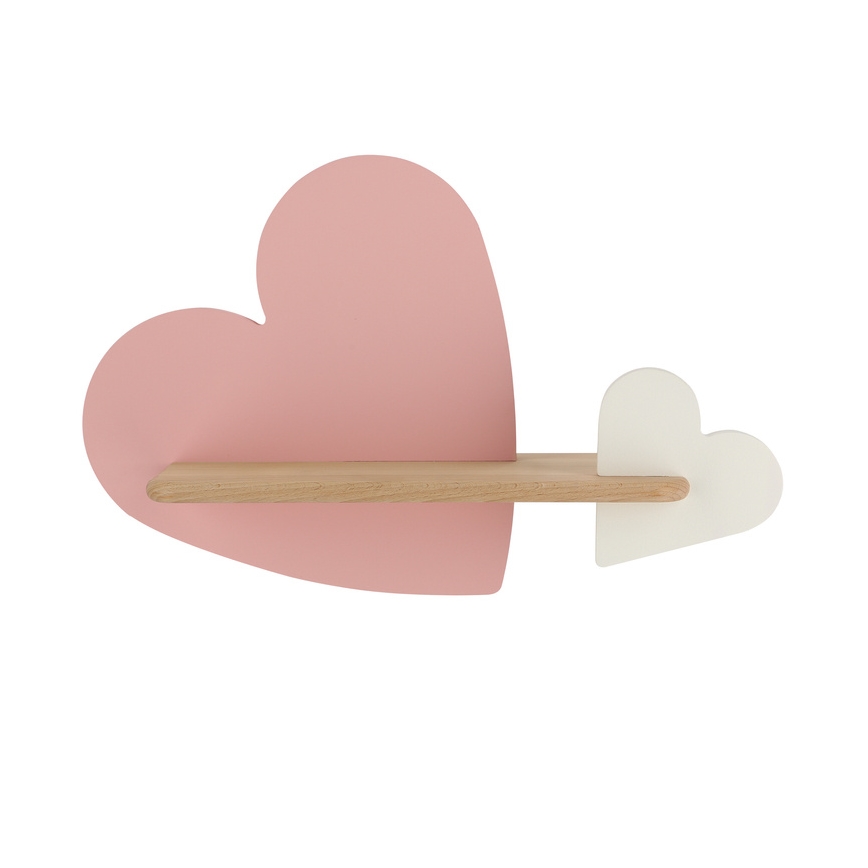 LED Kinderwandlamp met plank HEART LED/5W/230V roze/wit/hout,
