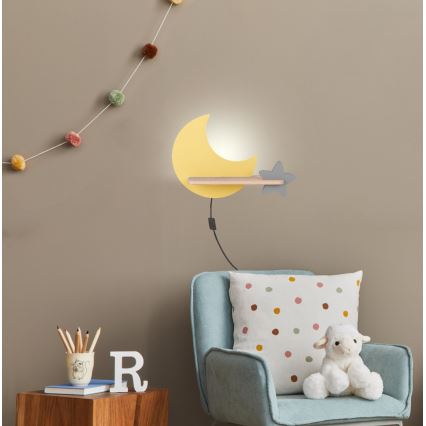 LED Kinderwandlamp met plank MOON LED/5W/230V,