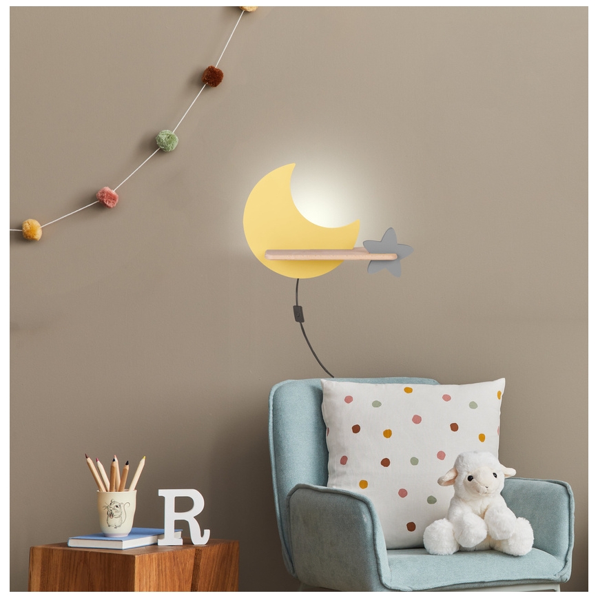 LED Kinderwandlamp met plank MOON LED/5W/230V,