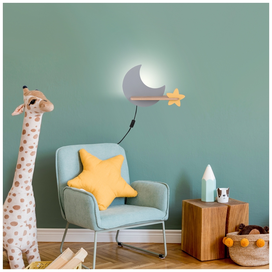 LED Kinderwandlamp met plank MOON LED/5W/230V,