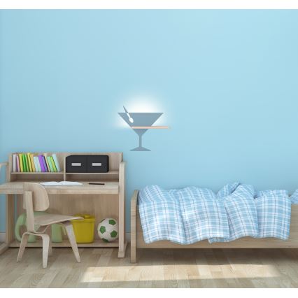 LED Kinderwandlamp met plank PICCOLO LED/4W/230V blauw/hout,