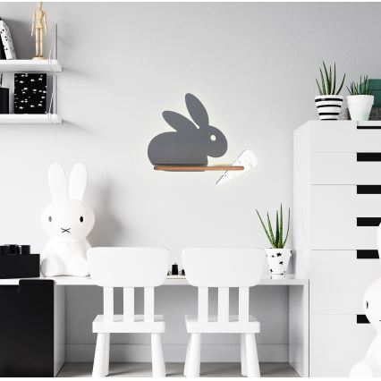 LED Kinderwandlamp met plank RABBIT LED/4W/230V grijs/wit/hout,
