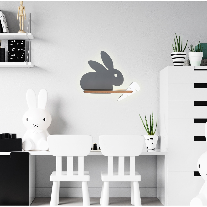 LED Kinderwandlamp met plank RABBIT LED/4W/230V grijs/wit/hout,