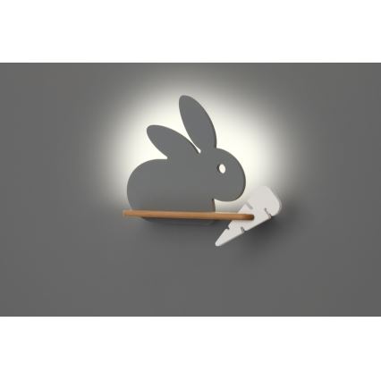 LED Kinderwandlamp met plank RABBIT LED/4W/230V grijs/wit/hout,