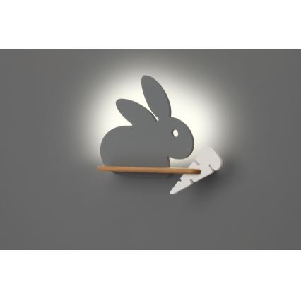 LED Kinderwandlamp met plank RABBIT LED/4W/230V grijs/wit/hout