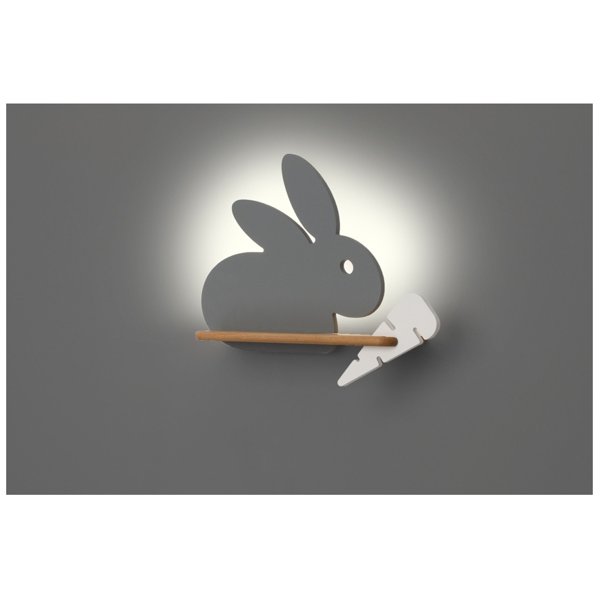 LED Kinderwandlamp met plank RABBIT LED/4W/230V grijs/wit/hout,