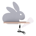 LED Kinderwandlamp met plank RABBIT LED/4W/230V grijs/wit/hout,