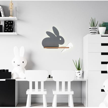 LED Kinderwandlamp met plank RABBIT LED/4W/230V grijs/wit/hout