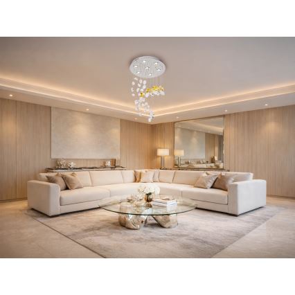 LED kristallen plafondlamp AVARA LED/24W/230V Ø 40 cm glanzend chroom + afstandsbediening
