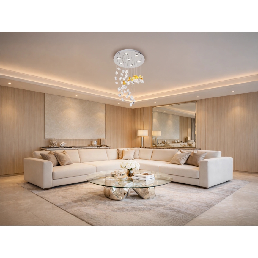 LED kristallen plafondlamp AVARA LED/24W/230V Ø 40 cm glanzend chroom + afstandsbediening