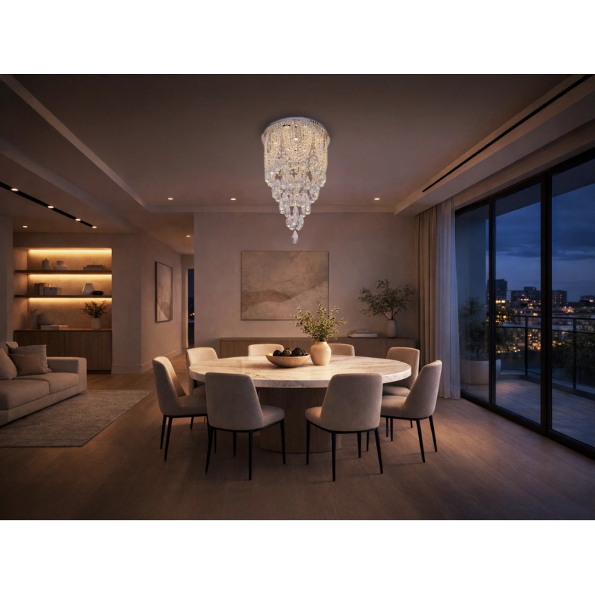 LED kristallen plafondlamp MAJURO LED/30W/230V Ø 40 cm glanzend chroom + afstandsbediening