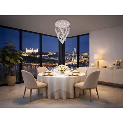 LED kristallen plafondlamp MAJURO, 30 W, 230 V, Ø 45 cm, glanzend chroom, inclusief afstandsbediening