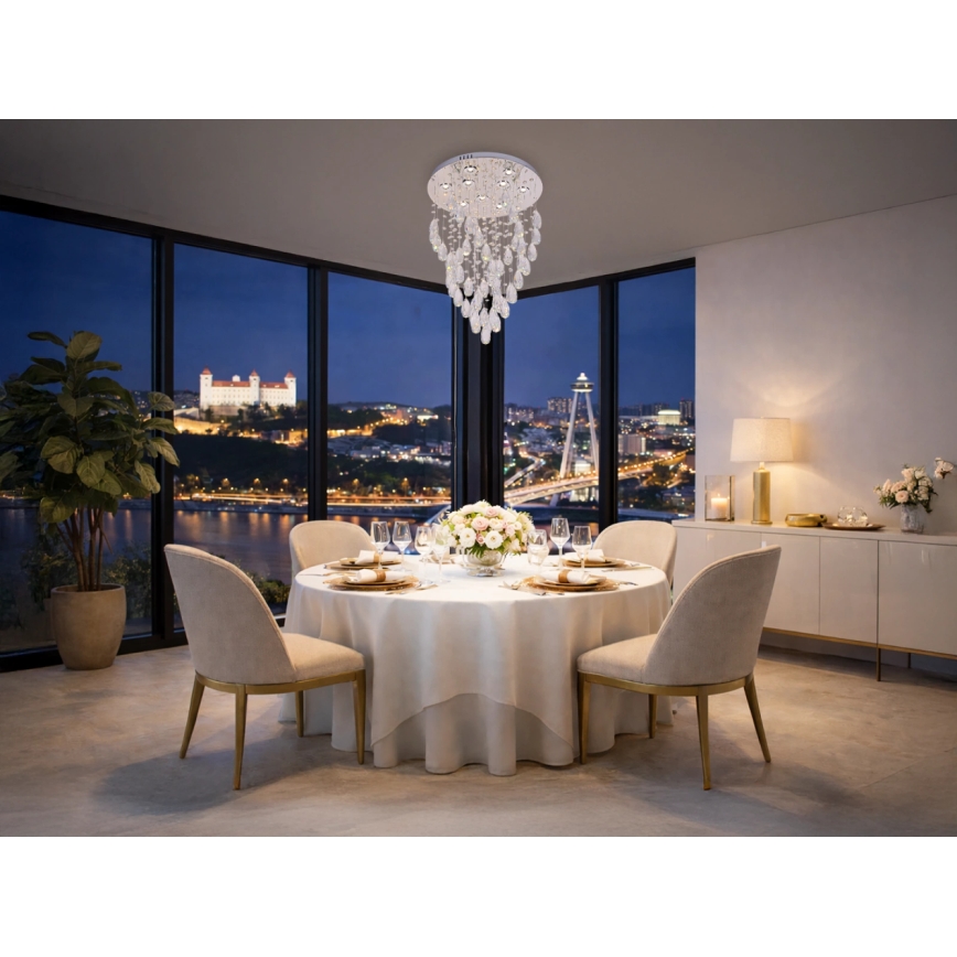 LED kristallen plafondlamp MAJURO, 30 W, 230 V, Ø 45 cm, glanzend chroom, inclusief afstandsbediening