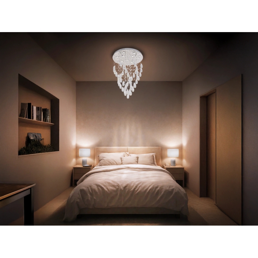LED kristallen plafondlamp MAJURO, 30 W, 230 V, Ø 45 cm, glanzend chroom, inclusief afstandsbediening