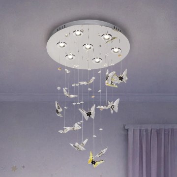 LED-kristallen plafondlamp MURU LED/24W/230V Ø 40 cm glanzend chroom + afstandsbediening