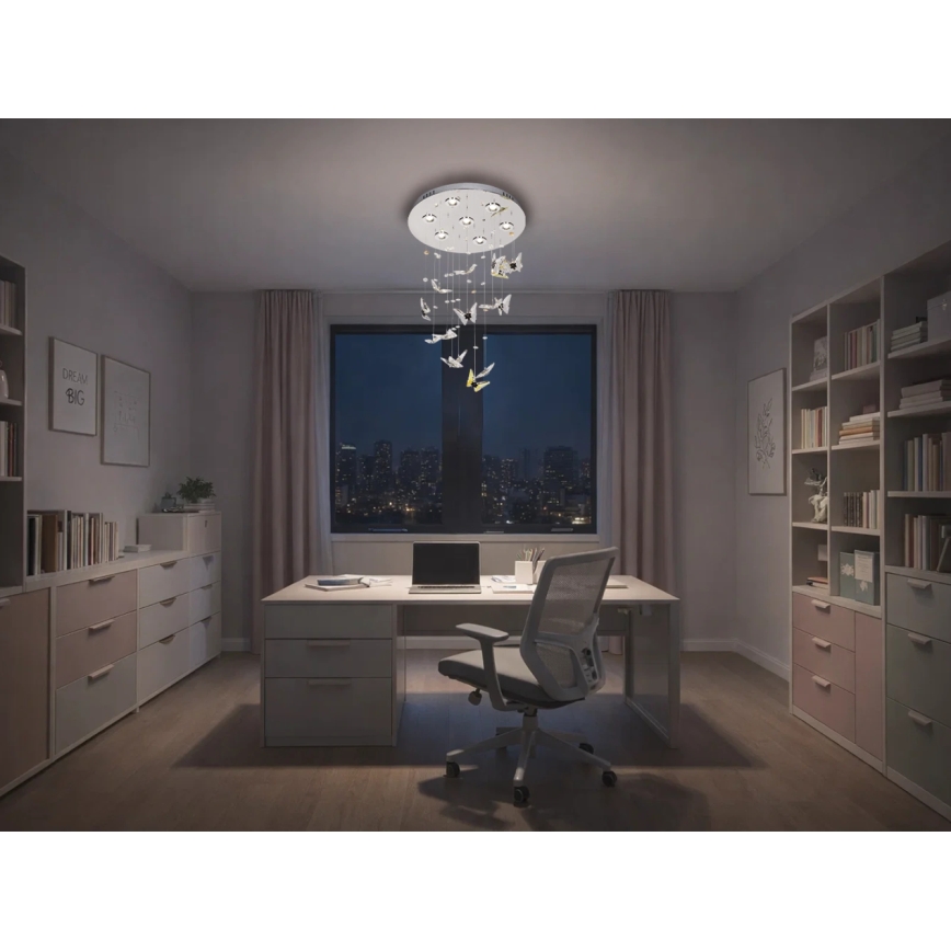 LED-kristallen plafondlamp MURU LED/24W/230V Ø 40 cm glanzend chroom + afstandsbediening