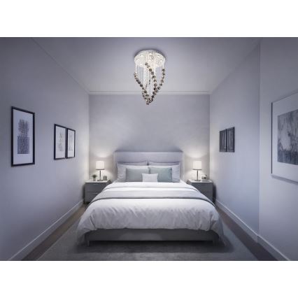 LED kristallen plafondlamp NAURU LED/30W/230V Ø 40 cm glanzend chroom/zwart + afstandsbediening
