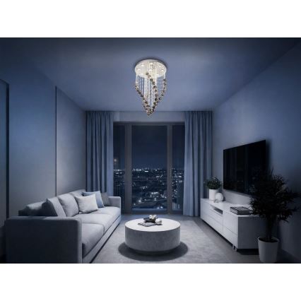 LED kristallen plafondlamp NAURU LED/30W/230V Ø 40 cm glanzend chroom/zwart + afstandsbediening