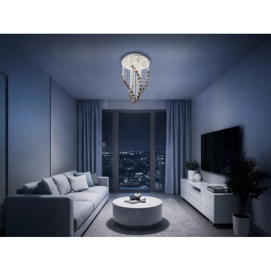 LED kristallen plafondlamp NAURU LED/30W/230V Ø 40 cm glanzend chroom/zwart + afstandsbediening