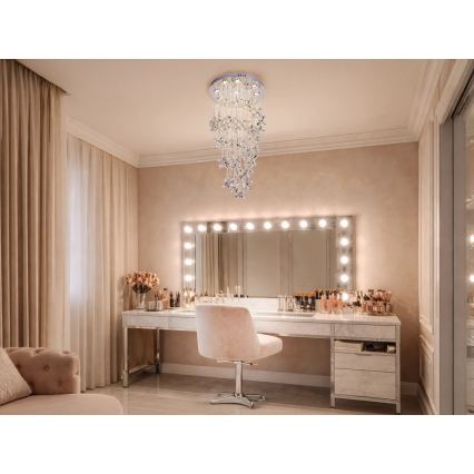 LED-kristallen plafondlamp SAMOA LED/30W/230V Ø 40 cm glanzend chroom + afstandsbediening