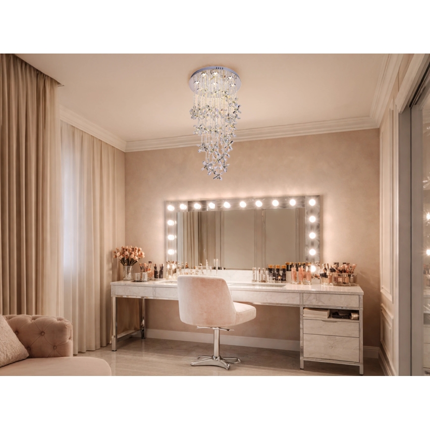 LED-kristallen plafondlamp SAMOA LED/30W/230V Ø 40 cm glanzend chroom + afstandsbediening