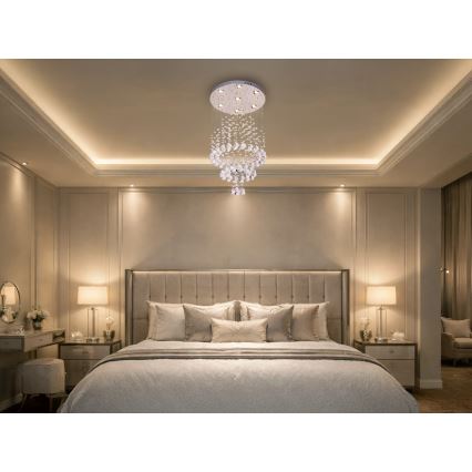 LED kristallen plafondlamp NAURU LED/24W/230V Ø 40 cm glanzend chroom + afstandsbediening