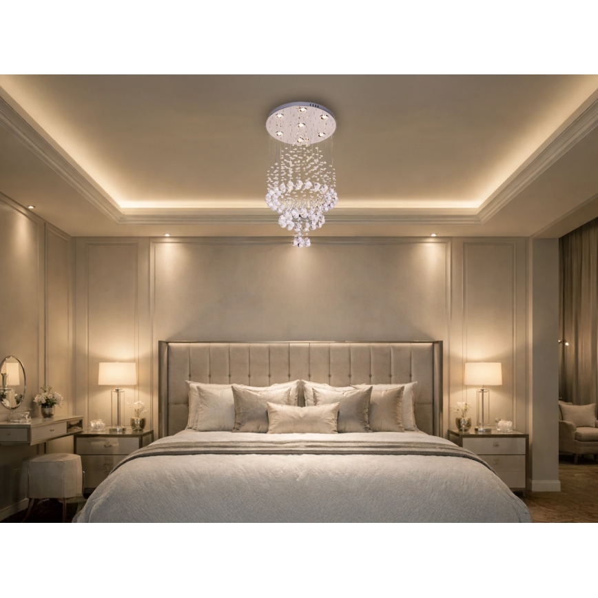 LED kristallen plafondlamp NAURU LED/24W/230V Ø 40 cm glanzend chroom + afstandsbediening
