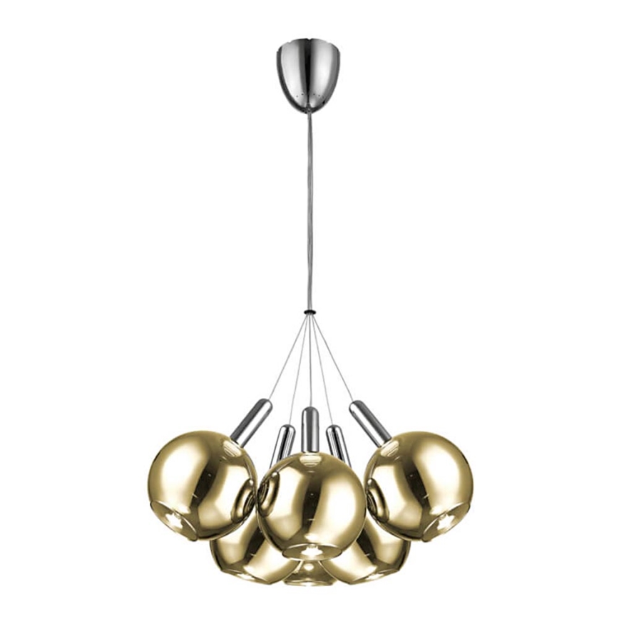 LED-kroonluchter aan kabel BALLS 6xLED/5W230V goud/mat chroom