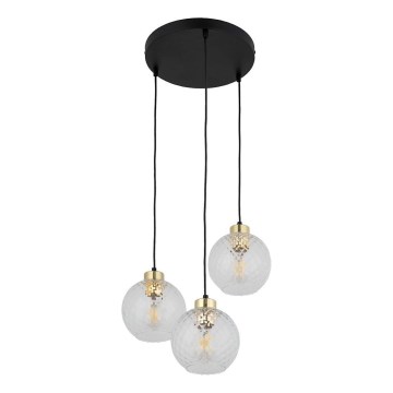 LED-kroonluchter aan kabel DEVON 3xE27/15W/230V zwart/helder