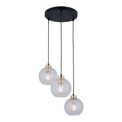 LED-kroonluchter aan kabel DEVON 3xE27/15W/230V zwart/helder