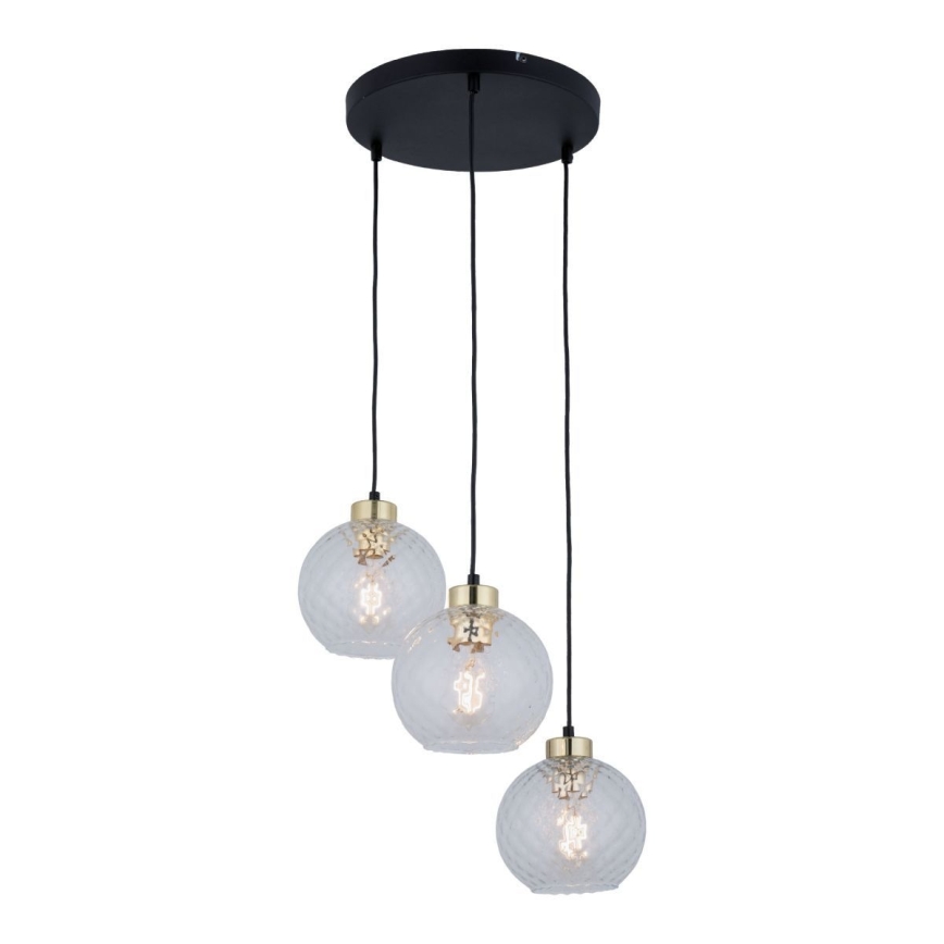 LED-kroonluchter aan kabel DEVON 3xE27/15W/230V zwart/helder