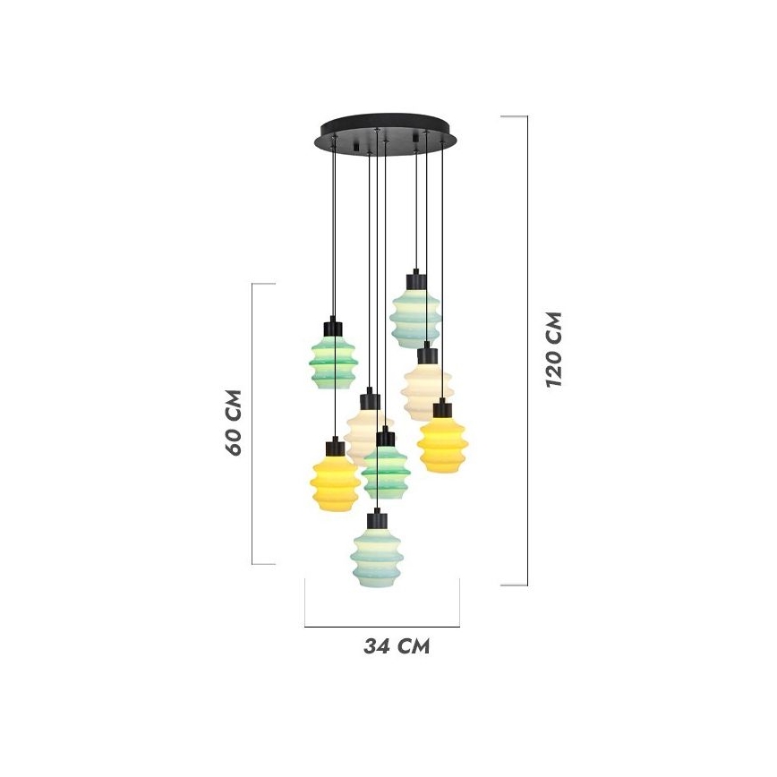 LED-kroonluchter met kabel CACTUS 8xLED/2,8W/230V 3000K groen/geel/wit