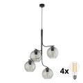 LED-kroonluchter met kabelophanging CESAR 4xE27/15W/230V zwart/rookgrijs