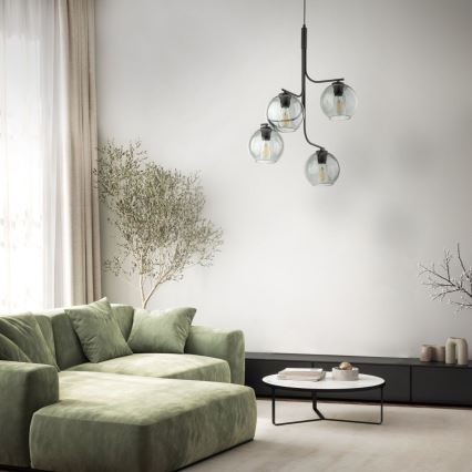 LED-kroonluchter met kabelophanging CESAR 4xE27/15W/230V zwart/rookgrijs