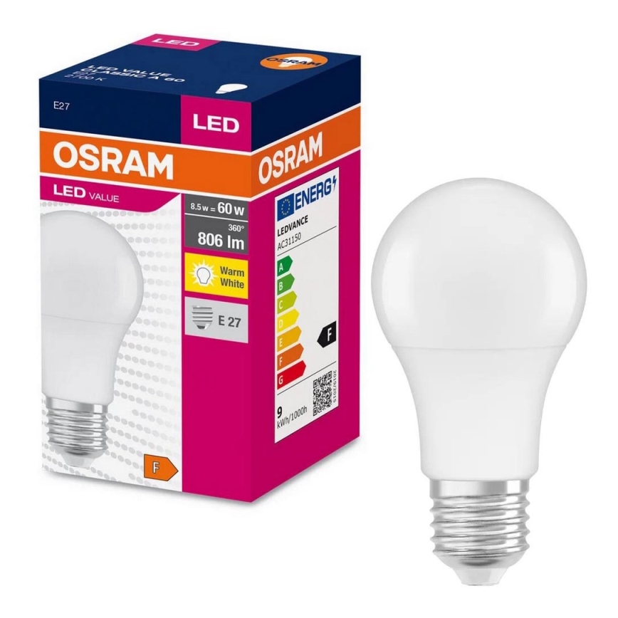 LED Lamp A60 E27/8,5W/230V 2700K - Osram