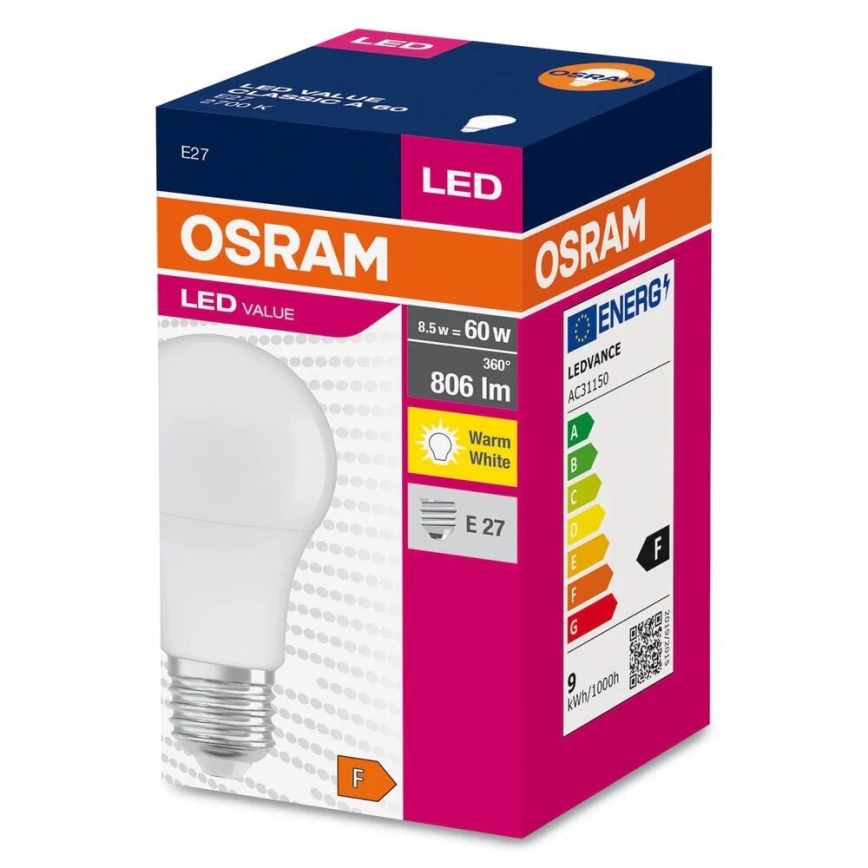 LED Lamp A60 E27/8,5W/230V 2700K - Osram