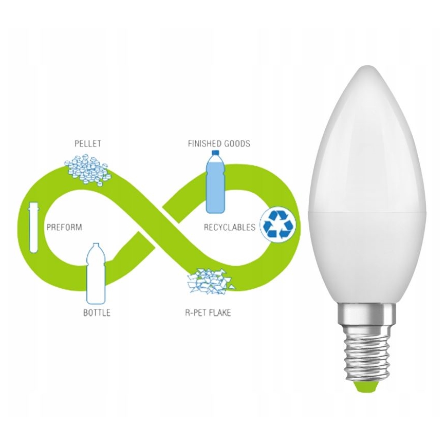 LED-lamp van gerecycled plastic B40 E14/4,9W/230V 2700K - Ledvance