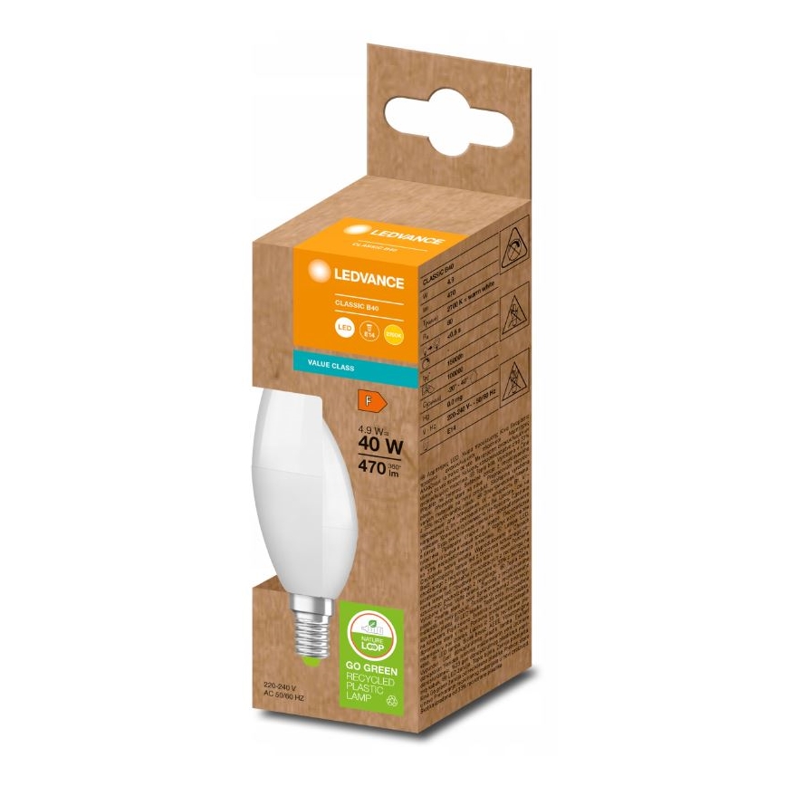 LED-lamp van gerecycled plastic B40 E14/4,9W/230V 2700K - Ledvance