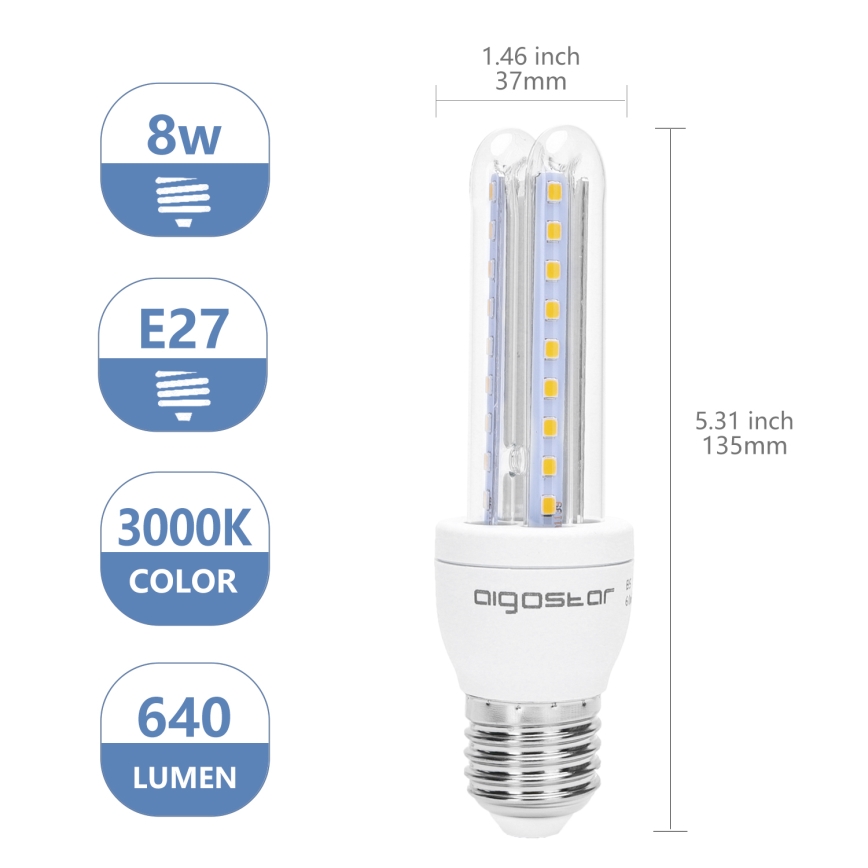 LED Lamp B5 E27/8W/230V 3000K - Aigostar